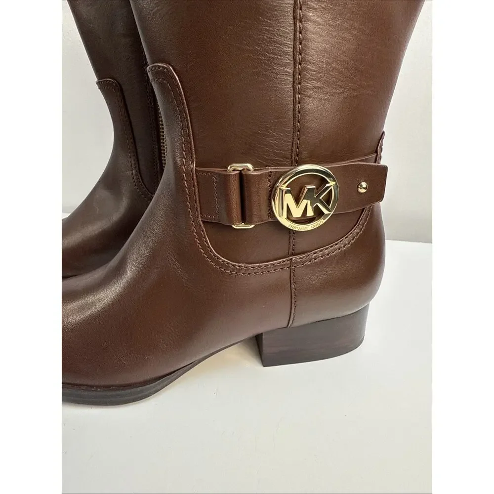 Michael Kors Harland Knee High Riding Boots Brown Leather 5M Wide Calf NWB
